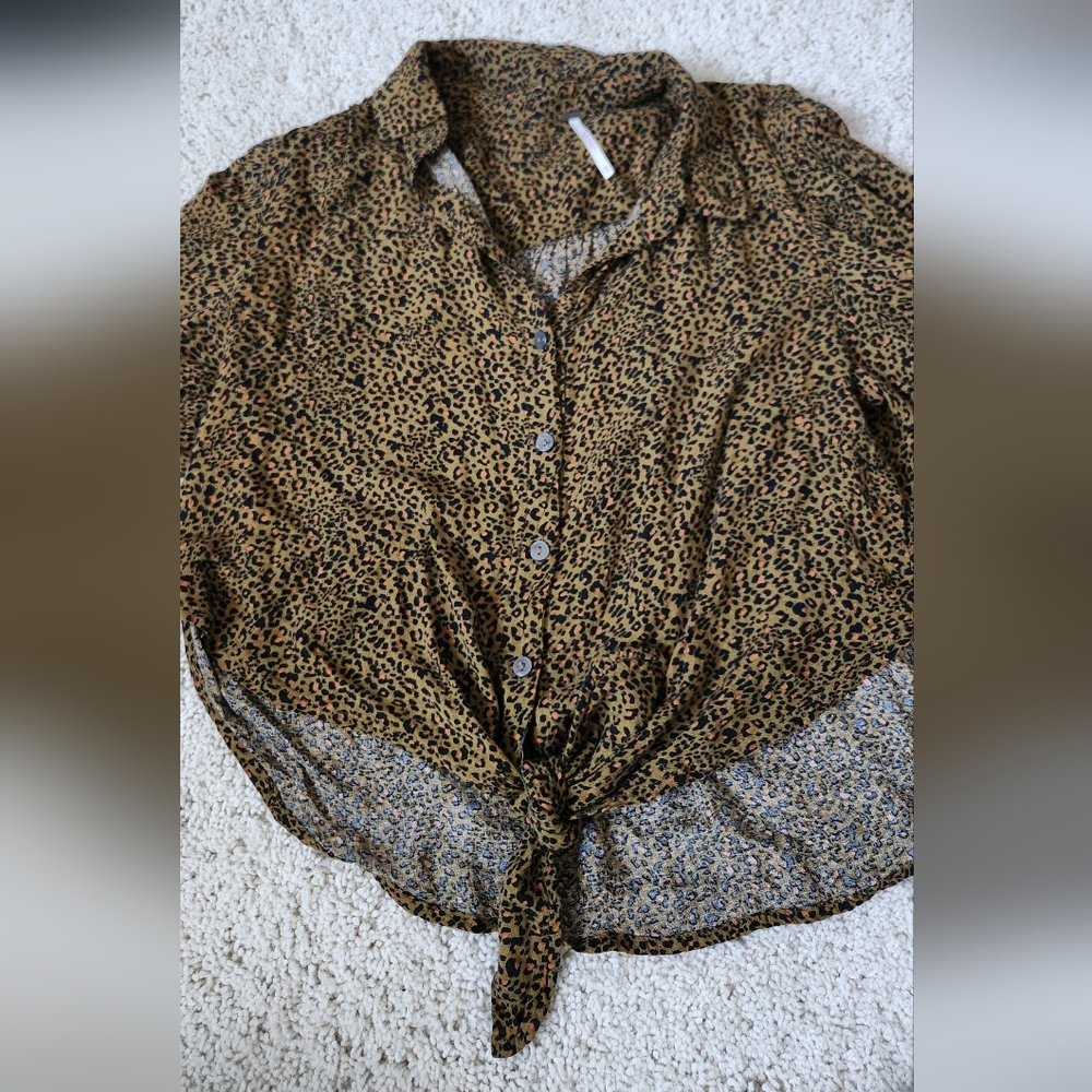 Leopard Print Button-Up Blouse - image 1